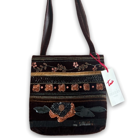 braccialini firenze Handbags - Nwt Braccialini Firenze Brown & Metallic Venezia Beaded Italian Purse